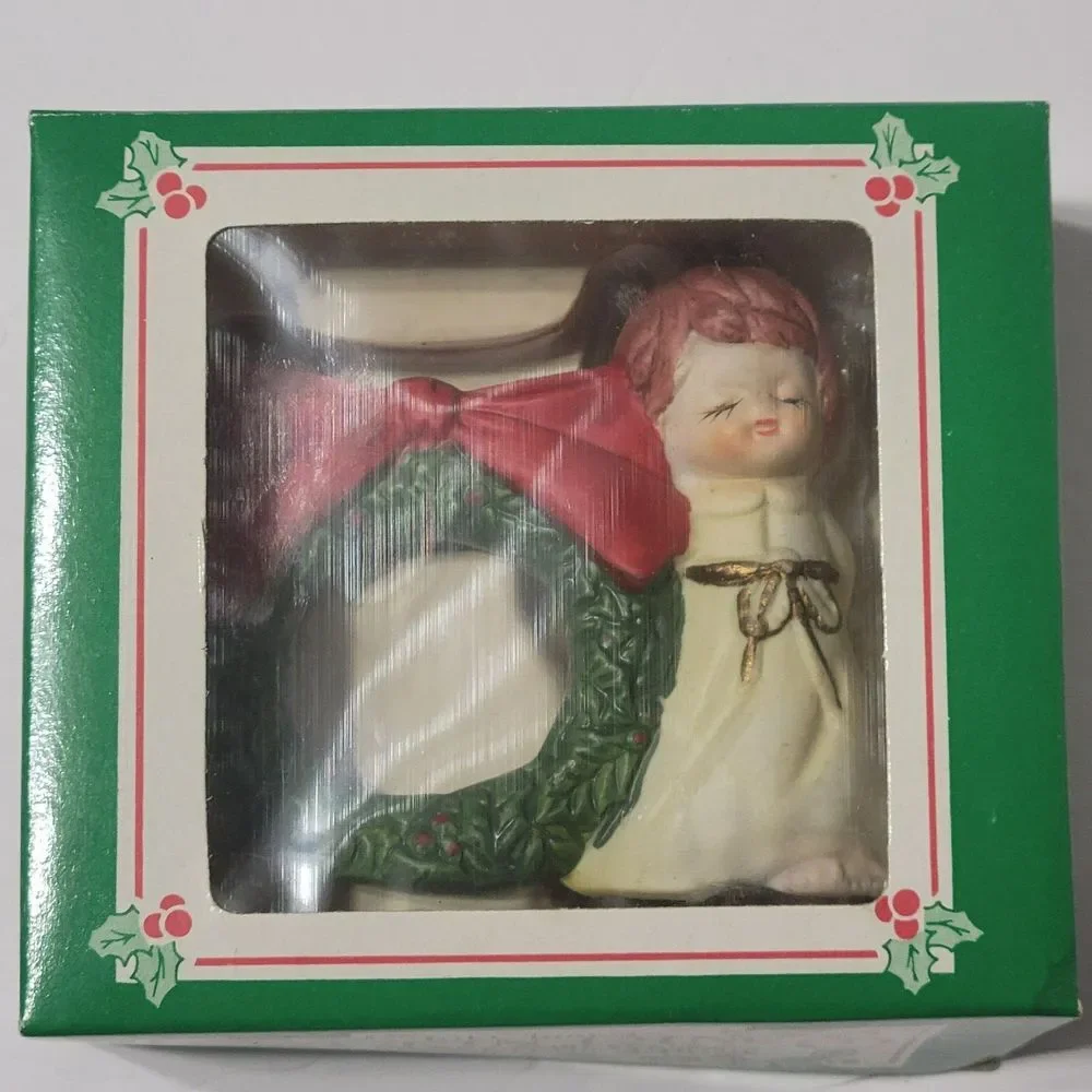 Jasco Lil Chimers Christmas Porcelain Napkin Rings Set of 4 Angel Snowman Santa